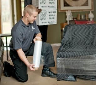 using moving blanket pds and shrink-wrap to protect furniture